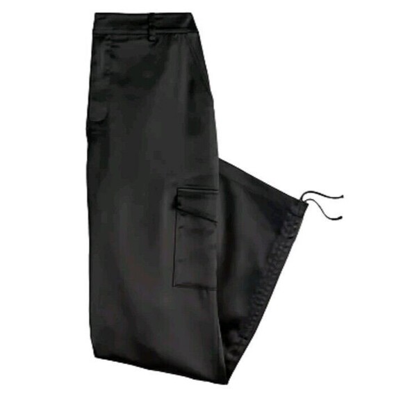 Intempo Womens Cargo Pants Black Satin Silk Ruched Leg Drawstring Size 16 Multi - Picture 2 of 11